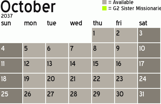 Missionary Dinner Calendar