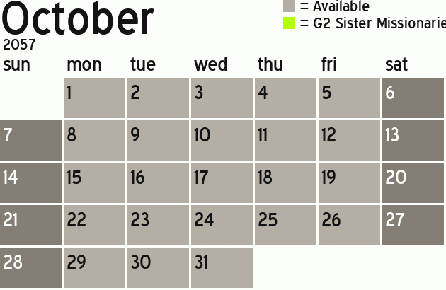 Missionary Dinner Calendar