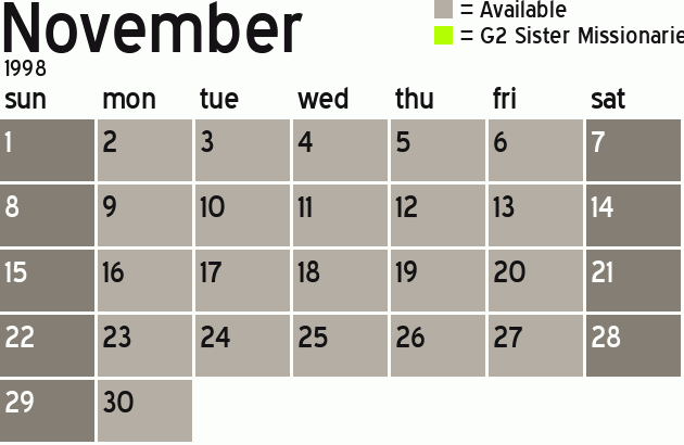 Missionary Dinner Calendar