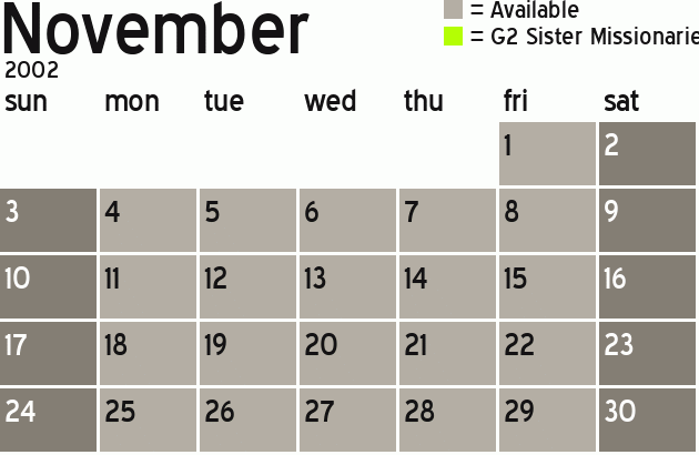 Missionary Dinner Calendar