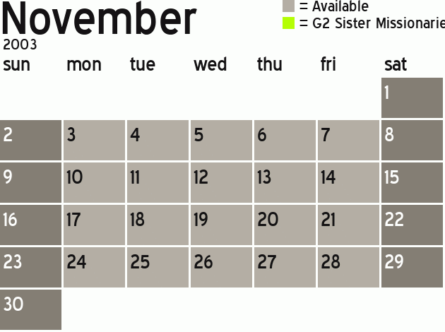 Missionary Dinner Calendar