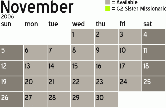 Missionary Dinner Calendar