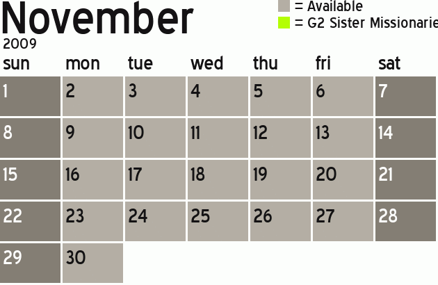 Missionary Dinner Calendar