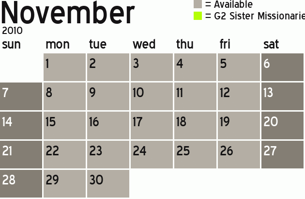 Missionary Dinner Calendar