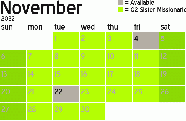 Missionary Dinner Calendar