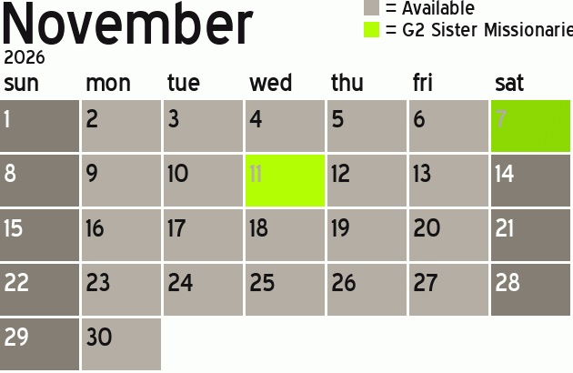 Missionary Dinner Calendar