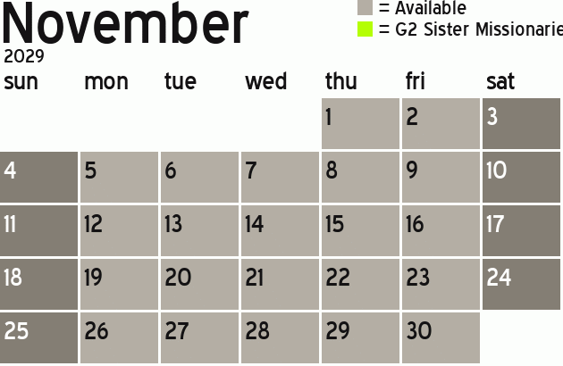 Missionary Dinner Calendar
