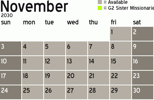 Missionary Dinner Calendar