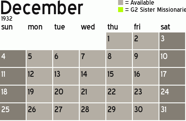 Missionary Dinner Calendar