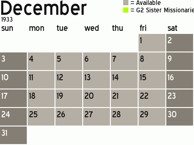 Missionary Dinner Calendar