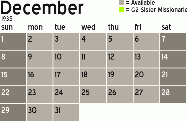 Missionary Dinner Calendar