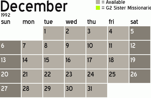 Missionary Dinner Calendar