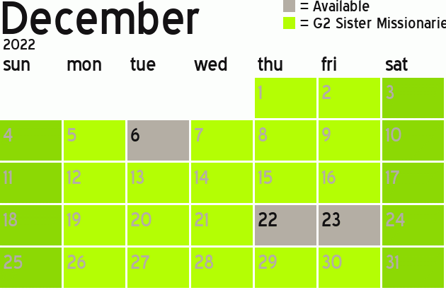 Missionary Dinner Calendar