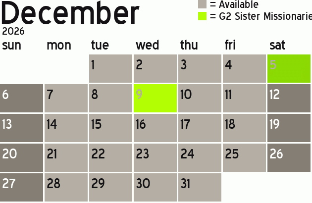 Missionary Dinner Calendar