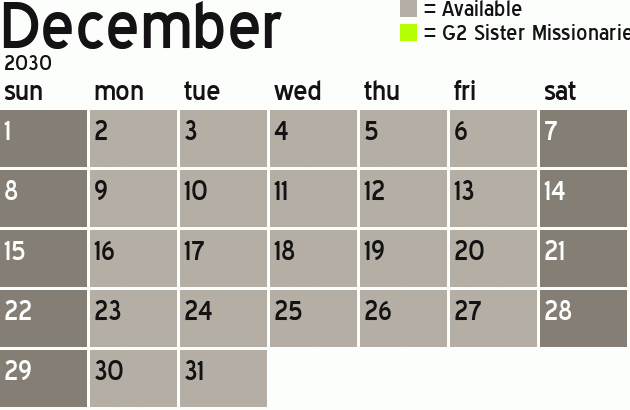 Missionary Dinner Calendar