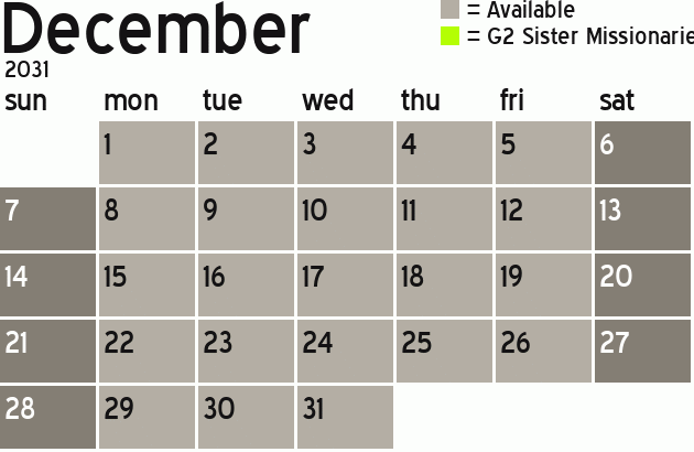 Missionary Dinner Calendar