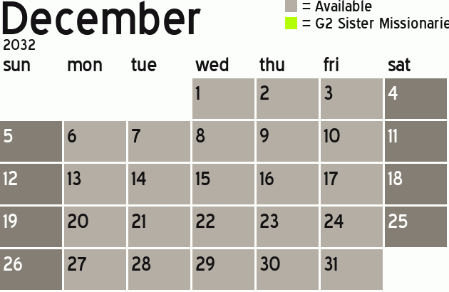Missionary Dinner Calendar
