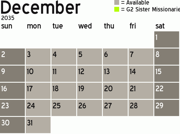 Missionary Dinner Calendar