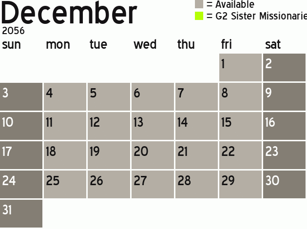 Missionary Dinner Calendar